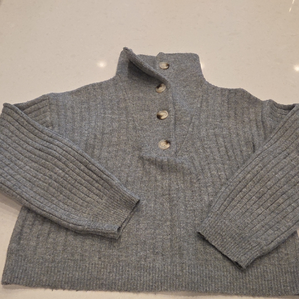 Crescent Gray Buttoned Women's Turtleneck Sweater
